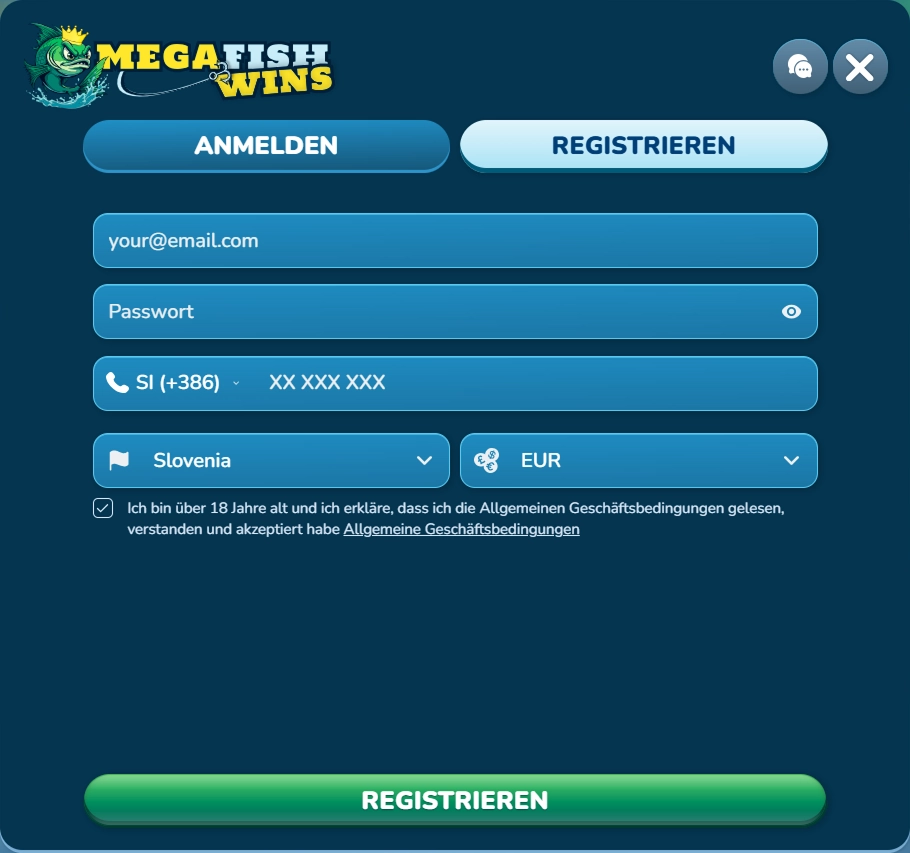 Mobile Registrierung Formular Telefonnummer Land Währung