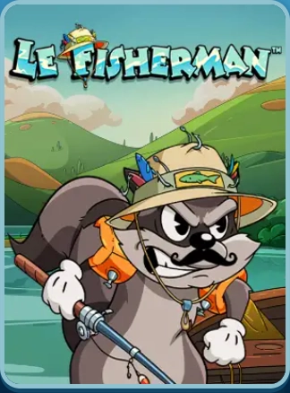 Le Fisherman Waschbär Schnurrbart Hut Angelrute Fluss Hügel