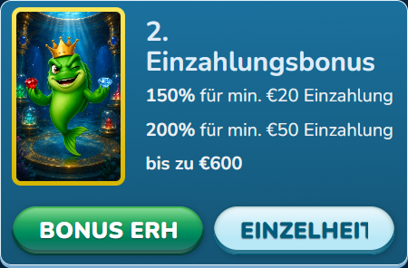 Zweiter Einzahlungsbonus zweihundert Prozent sechshundert Euro