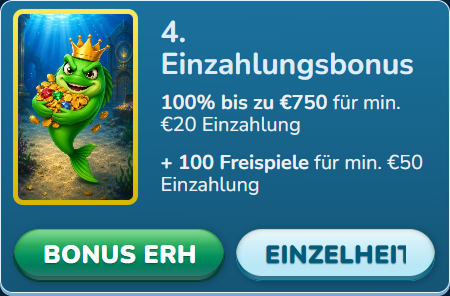 Vierter Einzahlungsbonus hundert Prozent siebenhundertfünfzig Euro